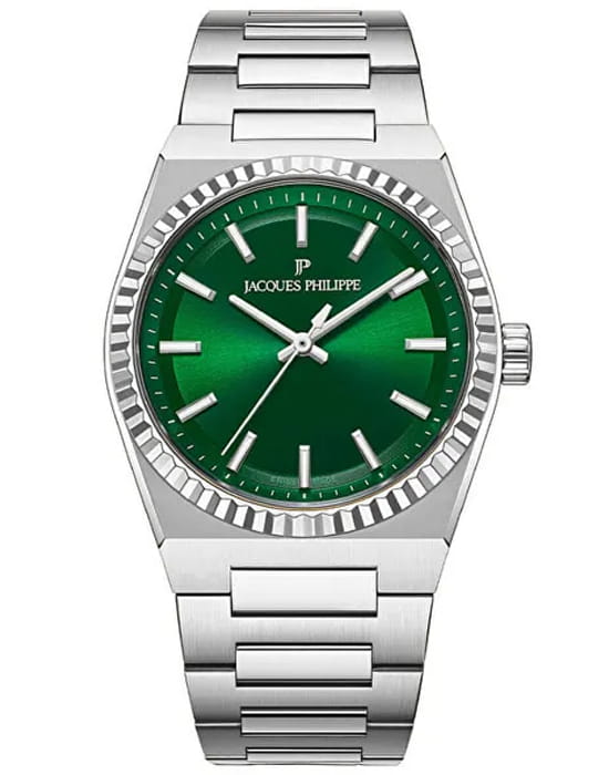 Jacques Philippe Jacques Philippe Borealis JPQGLS5813X6  JPQGLS5813X6 кварцевые женские часы зеленый циферблат, браслет нержавеющая сталь 316l — вид спереди